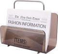 Magazine Holder, Brown Clear Acrylic with Stainless Steel Handle, Tabletop Display Stand