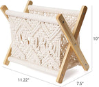Mkono Macrame Magazine Rack Boho Storage Holder Standing Basket for Books, Newspapers, Swaddle Blanket, Dorm Essentials, Living Room, Bathroom, Office, Nursery, Home Decor, Small Size, 11.2”L x 7.5”W
