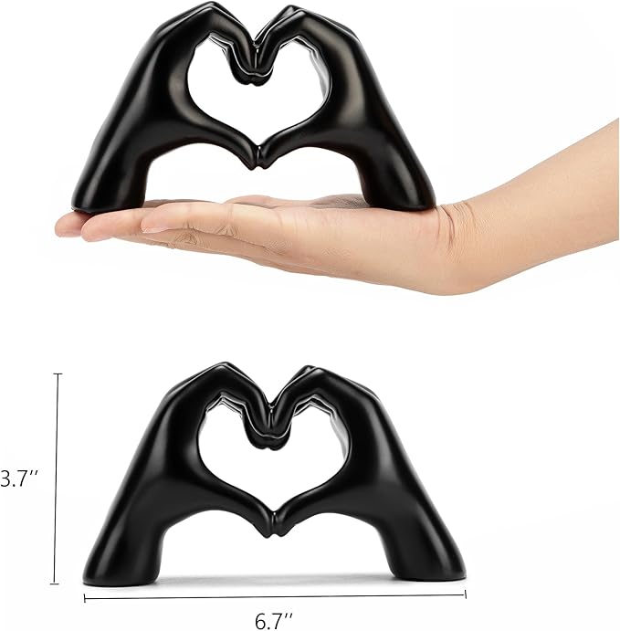 FANTESTICRYAN Medium Heart Hands Statues Black Hand Love Sculpture Decorative Home Decor Ornaments for Living Room, Wedding, Bedroom, Office Desktop, Cabinets, Bookshelf, Gift for Mom (Medium Black)
