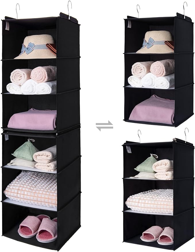 GRANNY SAYS 6-Shelf Hanging Organizer for Closet, Separable to 2 Pack 3-Shelf Hanging Shelves, Hanging Organizer for Bedroom, Black