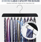 Tie Rack Belt Hanger for Closet Upgraded Non Slip Tie Hanger Space Saving with 20 Foldable Hooks Wooden Belt Tie Organizer for Tank Tops Bras Cami Scarves