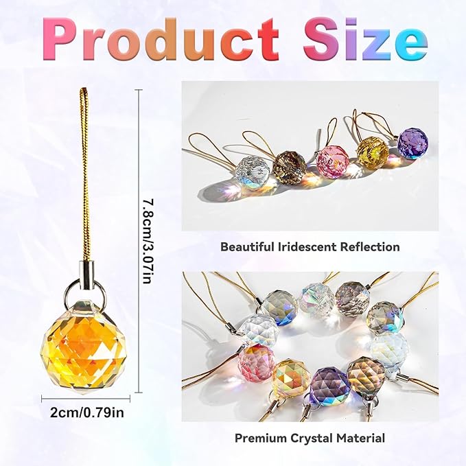 Crystal Suncatcher Ornaments Christmas Tree Decorations, 12PCS Xmas Iridescent Crystal Ball Prism, Mini Round Ball Drop Hanging Ornament for Xmas Tree Suncatcher Chandelier Wedding Party Home Decor