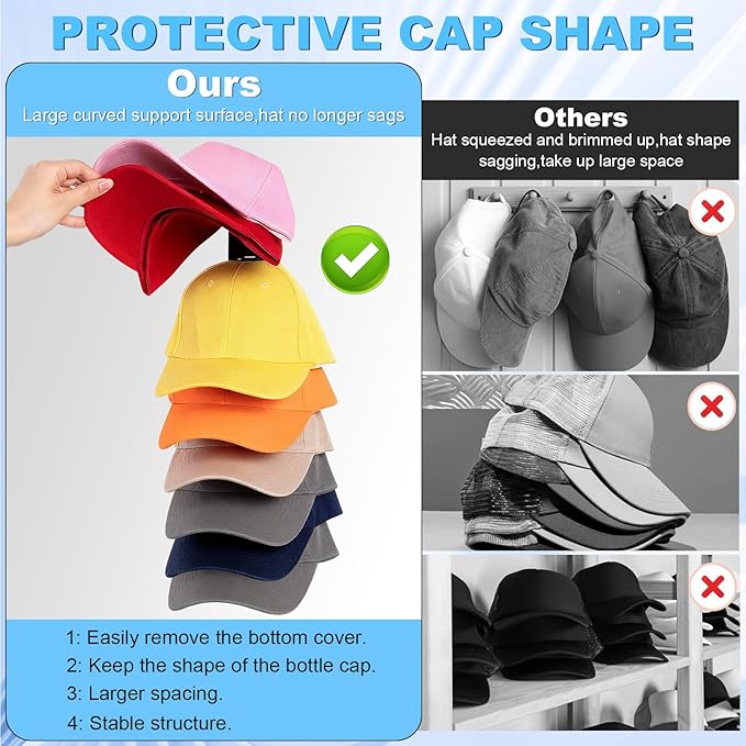 Eiito Hat Organizer for Baseball Caps, 4 Pack Strong Adhesive Hat Rack for Wall, Multilayer Hat Storage Display Holder, Wall Mounted Hat Hooks Hold up to 16 Hats for Closet (Black 4PCS)