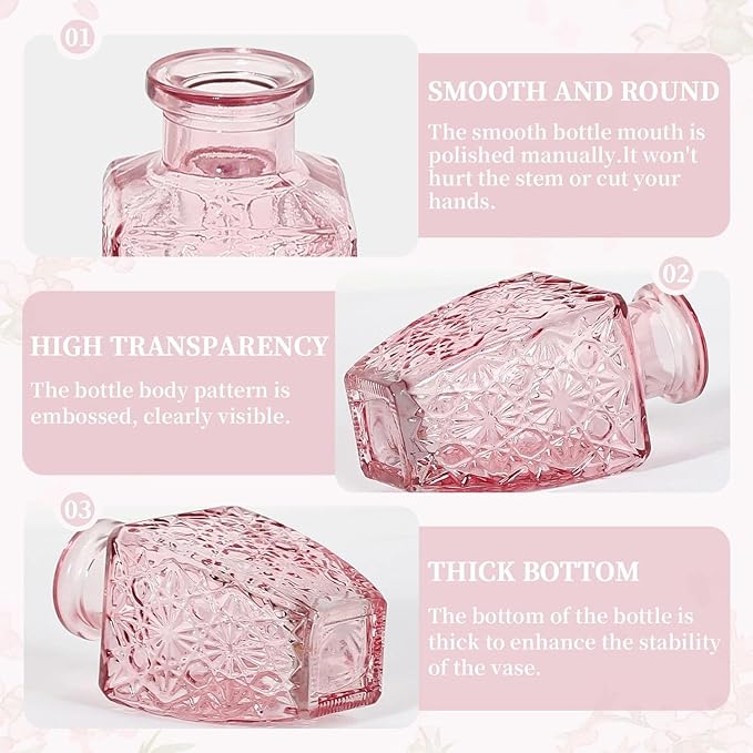 Mini Bud Vases Centerpieces for Tables,Clear Bud Vases for Flowers,Small Flower Vases Suitable for Birthday Party,Anniversary,Wedding Reception,Baby Shower (Pink, 22PCS)