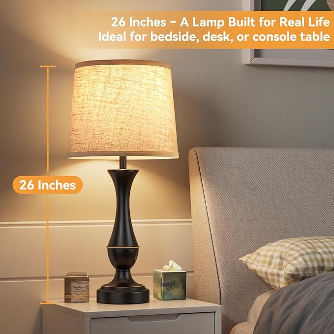 Seealle Upgraded Touch Lamps for Night Stands Set of 2 - Bedside Lamps with USB C+A, 3 Way Dimmable for Bedroom Living Room End Tables Office (Tall Beige&Black)