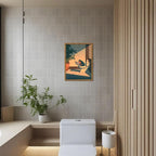 Funny Frog Bathroom Wall Art, Cute Japanese Frog in Toilet Wall Decor, Whimsical Green Animal Restroom Poster Canvas Painting Prints Artwork 16x24 inch Framed
