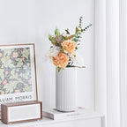 White Ceramic Flower Vase for Pampas Grass, 6 inch Small Decorative Centerpiece Ribbed Vase for Dining Table, Office Desktop, Shelf Bookshelf, Mantel, Bathroom, Countertop, Farmhouse, Gift