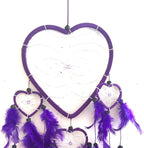 OMA Dream Catcher - Hand Made Purple Feather Dream Catcher Heart Shaped with Crystal Beads - 7" Diameter & 24" Long - OMA Federal (TM) Brand
