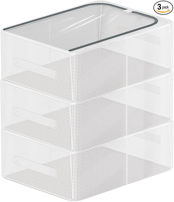 Stackable Shoe Boxes with Clear Lids, 15.8-Inch Boot Storage Bins with Handles for Bedroom Dormitory Under-Bed (3 Pack, 19Qt, 15.8x11.8x6in)