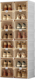 ANTBOX Shoe Organizer Storage Box, Portable Folding Shoe Rack For Closet With Magnetic Clear Door,Large Sneaker Cabinet Bins Sturdy Easy Assembly 8 Layers-16 Grids