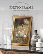 VIYYIEA Vintage Gold Framed Wall Art for Living Room, Gooses Girl Canvas Prints Home Decor, Oil Painting Picture, Bedroom Wall Decor Gifts for Friends or Family -【Graceful Companions】-(16L x 12W)