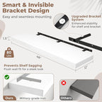 48 Inch Long Floating Shelves for Wall Set of 2, 12"D Wood Grain Bathroom Shelves with Invisible Brackets, Easy Install Engineered Wood Storage Shelves for Kitchen, Living Room, Bedroom, White Finish