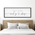 Give It to God and Go to Sleep Sign Framed Large 41''×15'' Above Bed Wall Decor for Bedroom Farmhouse Wall Decor Guest Room Decor Rustic Master Bedroom Wall Decoration Wood Wall Art (black frame)