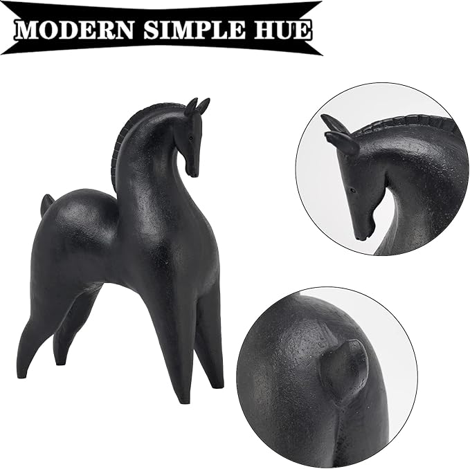 Cynkeyee Black Horse Statue Home Decor - Modern Abstract Horse Statues, Minimalist Decor Matte Black Horses Gift for Living Room Centrepiece Knick Knacks for Shelves 11.5x4.25x8.5 Inch
