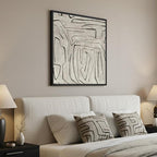 Framed Black and Beige Neutral Abstract Wall Art, Square Modern Canvas Prints Painting Artwork for Walls, Minimalist Abstract Line Picture for Bedroom Dining Lounge Living Room Wall Decor 24x24 In