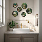 TOARTi 6pcs Vintage Floral Bathroom Wall Art Set(9.9”x3/7.9”x3) Round Dark Green Botanical Wall Plaques Moody Bathroom Wooden Hanging Vintage Wildflower Shower Bath Wall Decor for Restroom