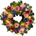 Svndlyn 22 Inch Pre-lit Artificial Spring Wreath for Front Door with Timer - 20 LED Lights, Pink Rose Peony & Eucalyptus Floral Decor, Battery Operated Summer Wreath for Indoor Covered Outdoor
