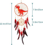 Basumee Dream Catcher for Kids Feather Dream Catchers Handmade Home Decor Wall Hanging with Double Ring for Nursery Bedroom Boys Room, Red Dinosaur