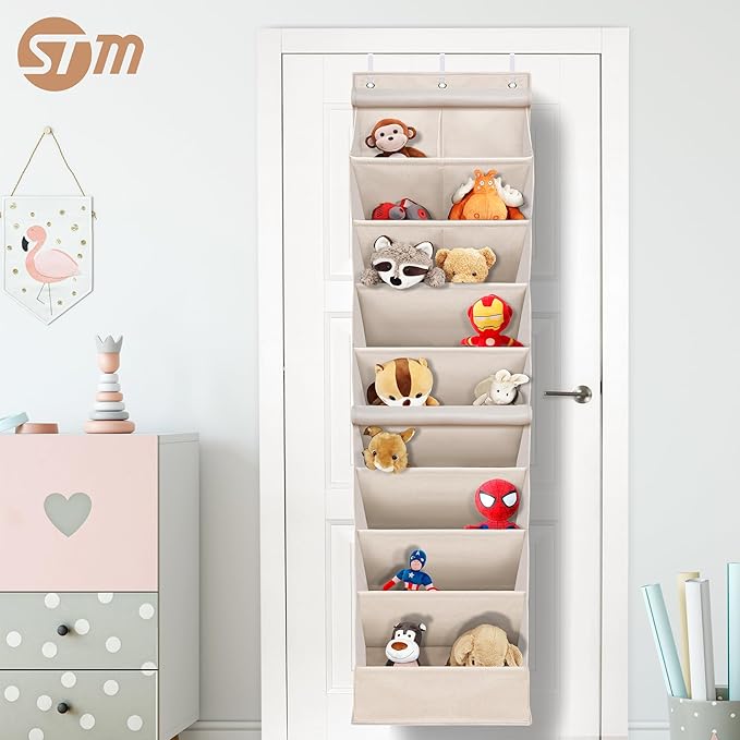 STORAGE MANIAC Over the Door Shoe Organizer with Curtain Dustproof Heavy-Duty Large Deep Pocket Hanging Shoe Organizer for Closet Dorm & Narrow Door Storage Shoe Holder Shoe Rack, 9-Shelf Beige 1 Pack