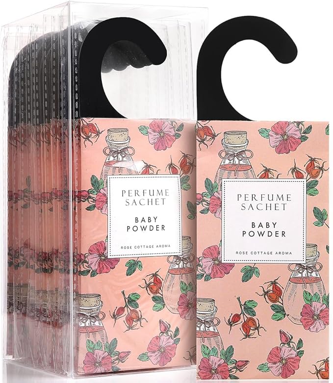 ROSE COTTAGE Large 12 Packs Baby Powder Hanging Closet Air Freshener Scented Sachets Long Lasting Smell Goods