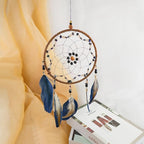 Blue Dream Catcher, Handmade Rattan Large Dreamcatcher Ornaments with Feathers and ABS Beads, Hanging Wall Decoration for Bedroom, Living Room to Have a Good Mood and Sleep (Blue)