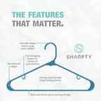 Sharpty Plastic Hangers Clothes Hangers for Clothing, Closet, Coats & Shirts - Durable & Space Saving - for Everyday Standard Use, Room Essentials & Basics - 60 Pack - Blue