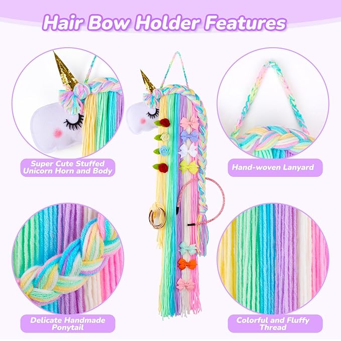 Basumee Unicorn Hair Bow Holder for Girls Wall Hanging Decor and Baby Hair Clip Hanger Organizer, Rainbow