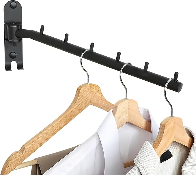 Swing Clothes Hanger Rack, Garment Racks Folding Clothes Bar Wall Mounted, 180°Rotation Laundry Drying Rack 304 Stainless Steel Space Saving for Laundry Room Bedroom Balcony, 11.93" Long