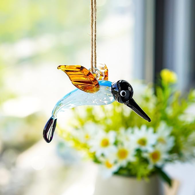 Blown Glass Hummingbird Hanging Ornaments Decorative Glass Humming Bird Decor for Home Party Tree