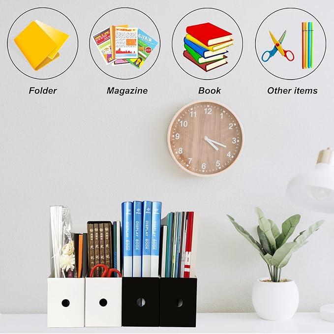 Limitliho 24 Pack Cardboard Magazine Holder, Magazine File Holder for Home, Office, Desk, 10.6'' H×10.2'' L ×3.5''W Magazine Storage Box (12 Pack White and 12 Pack Black)