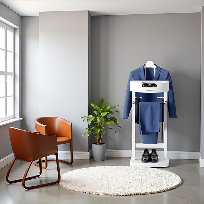 Wood Valet Stand with Tray, Clothes Valet Stand for Men, Suit Valet Stand with Sturdy Base, for Entryway, Bedroom, Office 17x13.4x41.96in