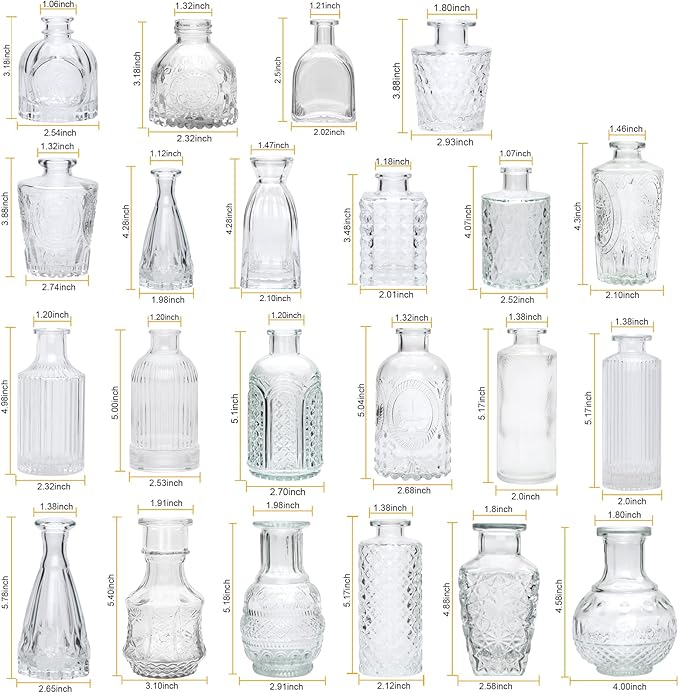 Brajttt Glass Bud Vases in Bulk, Bud Vase Set of 25,Small Vases for Mini Flower Vase Set, Cute Vintage Glass Vases Set for Flower,Wedding,Home,Centerpiece Table Decorations