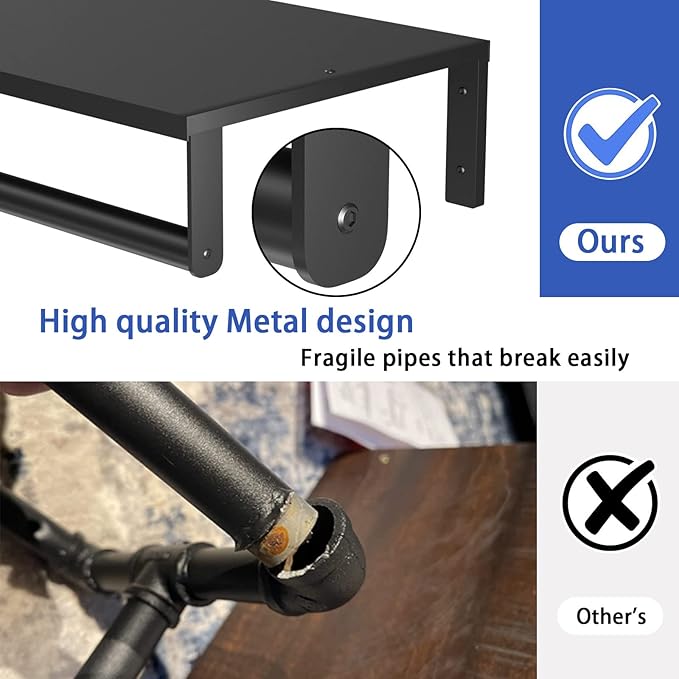 Wall Mounted Clothes Rack with Top Shelf, 46.5'' Industrial Clothing Rack Heavy Duty, Metal Shelf with Hanging Rod, Garment Rack Laundry Room Shelves, Space Saving