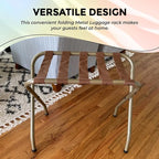 Kings Brand Furniture Anderson Folding Luggage Rack - Suitcase Stand With Storage Shelf - Folding Luggage Rack for Guest Room and Bedroom - Sturdy Portable and Stylish Metal Suitcase Stand - Gold