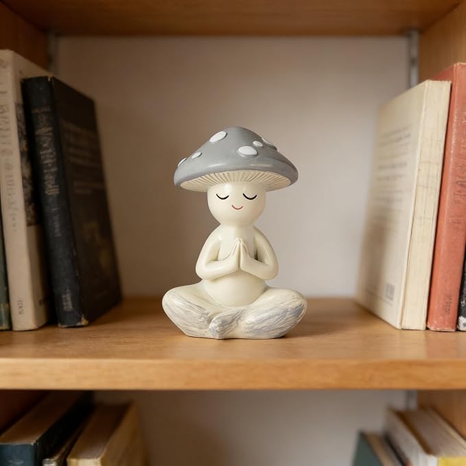 Meditation Mushroom Resin Statue - Cute Meditation Mushroom Statue for Desk Living Room Resin Figurine for Home Patio Office Decoration Cute Plant Statues for Tabletop Garden Backyard Decor