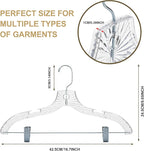 Quality Clear Plastic Skirt Hangers - 96 Pack Crystal Cut for Skirt, Pant, Dress, Suit, Coat Hangers Heavy Duty & Nonslip Design Adjustable Clips, Swivel Hook, 17" inch