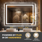LOAAO 52"x36" LED Bathroom Mirror with Lights, Anti-Fog, Dimmable, Backlit + Front Lit, Lighted Bathroom Vanity Mirror for Wall, Memory Function