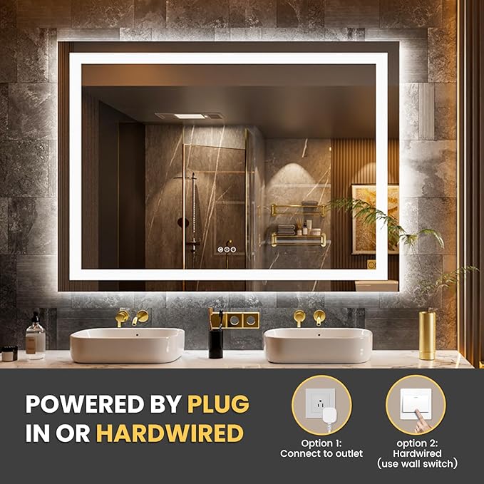 LOAAO 44"x60" LED Bathroom Mirror with Lights, Anti-Fog, Dimmable, Backlit + Front Lit, Lighted Bathroom Vanity Mirror for Wall, Memory Function
