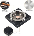 Cigar Ashtray,Cool Ashtrays Cigar Gifts for Men,Metal Cigar Tray with Solid Wood Base Black Ash tray for Home/Office/Bar/Patio Decor(Black)