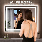 LOAAO 39.4"x31.5" LED Mirror for Bathroom, Lighted Bathroom Mirror with Lights, Anti-Fog, Dimmable, Memory Function, Clear Reflection