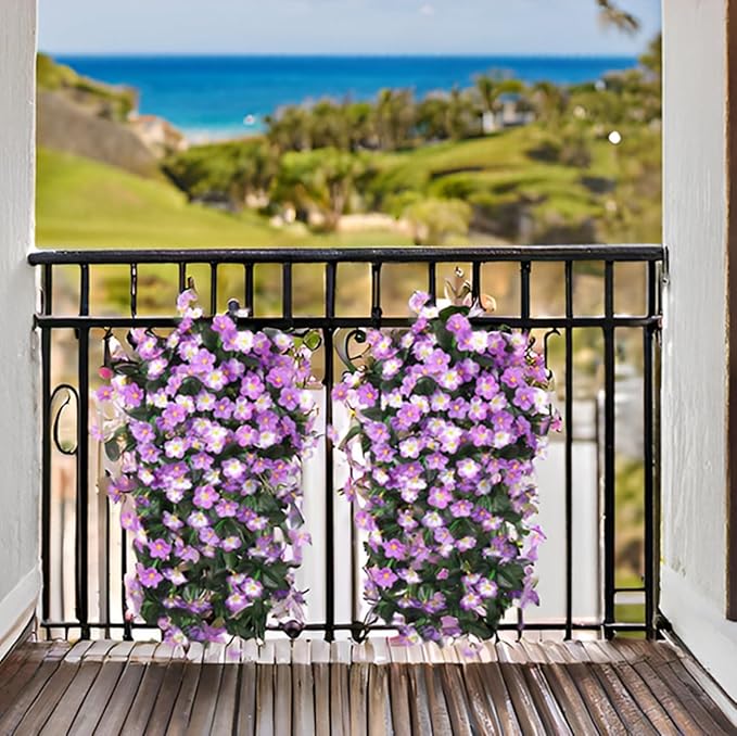 HyeFlora 2PCS Artificial Hanging Flowers for Outdoors Spring Decoration, Faux Daisy Plants Fake Silk Orchid Long Stems UV Resistant Mums for Home Garden Wall Party Indoor Outside Decor