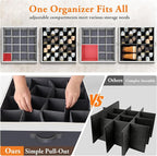 Shoe Organizer for Closet - 2 Packs Hold up to 32 Pairs, Large Shoe Storage Organizer Containers with Adjustable Dividers, Clear Cover, Leather Handles for Heels, Boots, Sneakers (Gray)
