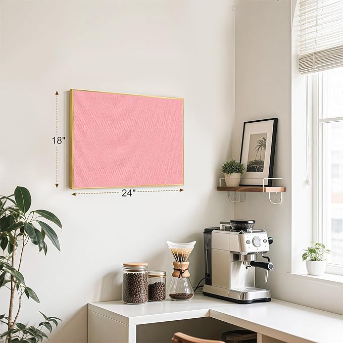 Linen Bulletin Board 24" x 18", Fabric Pin Board with Gold Aluminum Frame, Decorative Vision Board for Home Office, Bedroom & Dorm Wall Decor, Includes 10 Push Pins, Pink