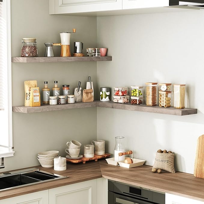 RALGEND Floating Shelves for Wall, 31.5" Long Wall Shelf Set of 3 with Invisible Brackets, 7.9" Width Hanging Book Shelves Farmhouse Home Decor for Bathroom, Living Room, Bedroom, Greige 8301BJP3BG