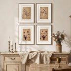 Framed Vintage Botanical Wall Art for Bedroom, 4 Piece Floral Brown Farmhouse Bathroom Picture Prints, Neutral Rustic Minimalist Botanical Artwork for Dining Room Fireplace Apartment Walls, 11x14 In