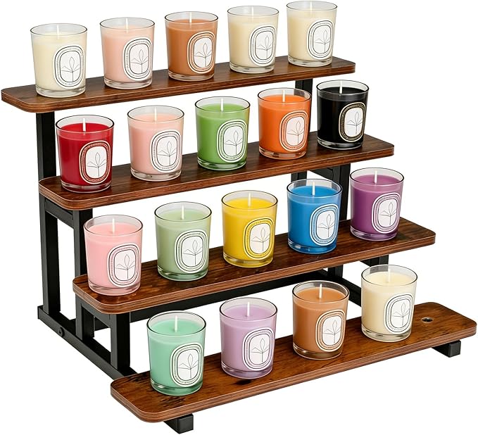 NANXITU 4 tiered Wood Risers Display Stands, Straight Display Stands for Vendor Events, Cupcake Dessert Food Stand Display Table,Craft Shows Farmers Market Retail Display Racks for Collectible Perfume