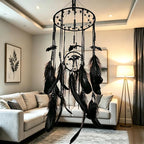 Halloween Gothic Black Dreamcatcher with 5 Bat Ornaments - Wall Hanging for Witchy Home Outdoor Decor, Halloween Bat Decor, Dark Gothic Gift, Goth Wall Hanging Decor
