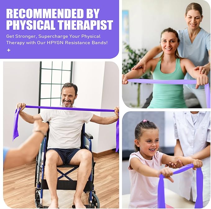 HPYGN 3 Levels Non-Latex Exercise Bands for Physical Therapy & Yoga, Professional Resistance Bands Set for Working Out, Strength Training, Pilates & Rehab, TPE Elastic Stretch Bands for Seniors, Women