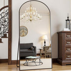 Prywot Arched Full Length Mirror, 70"x26" Free Standing Floor Mirror, Modern Full Body Mirrors with Stand, Wall Mirrors with Aluminum Alloy Frame for Bedroom,Living Room, Black