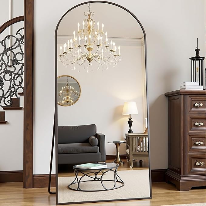 Prywot Arched Full Length Mirror, 70"x26" Free Standing Floor Mirror, Modern Full Body Mirrors with Stand, Wall Mirrors with Aluminum Alloy Frame for Bedroom,Living Room, Black